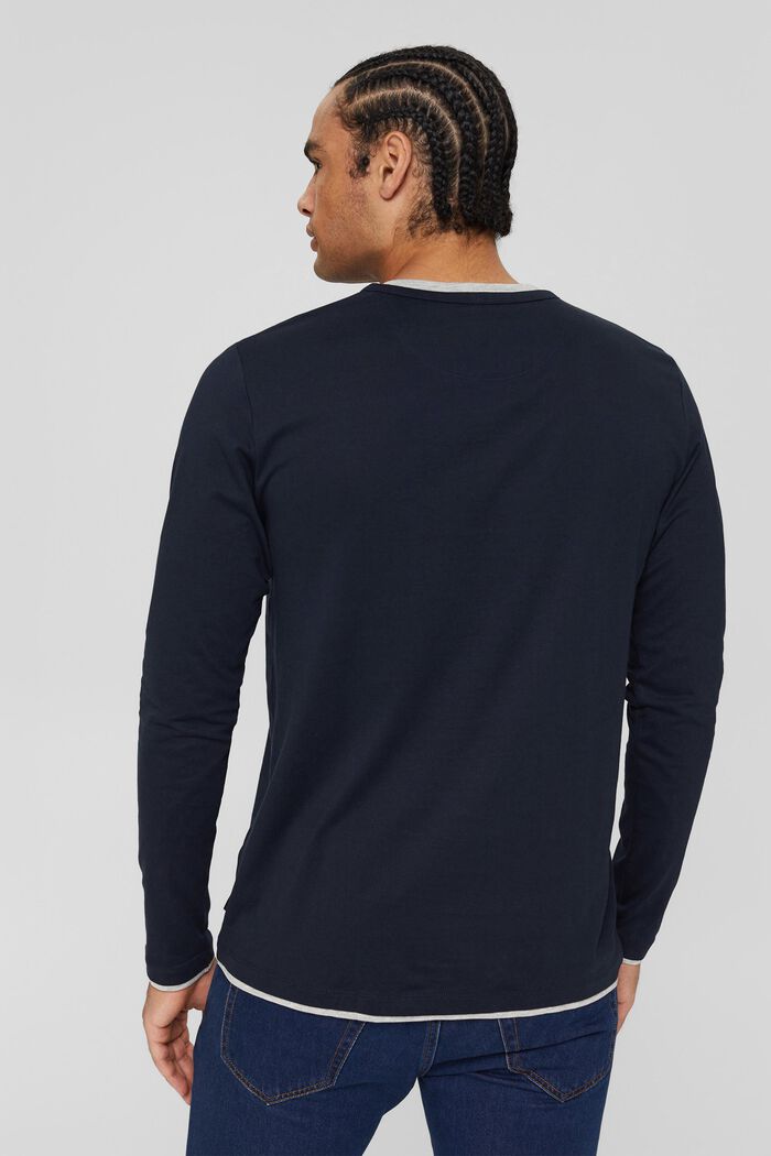 Long sleeve jersey T-shirt in a layered look, NAVY, detail image number 3