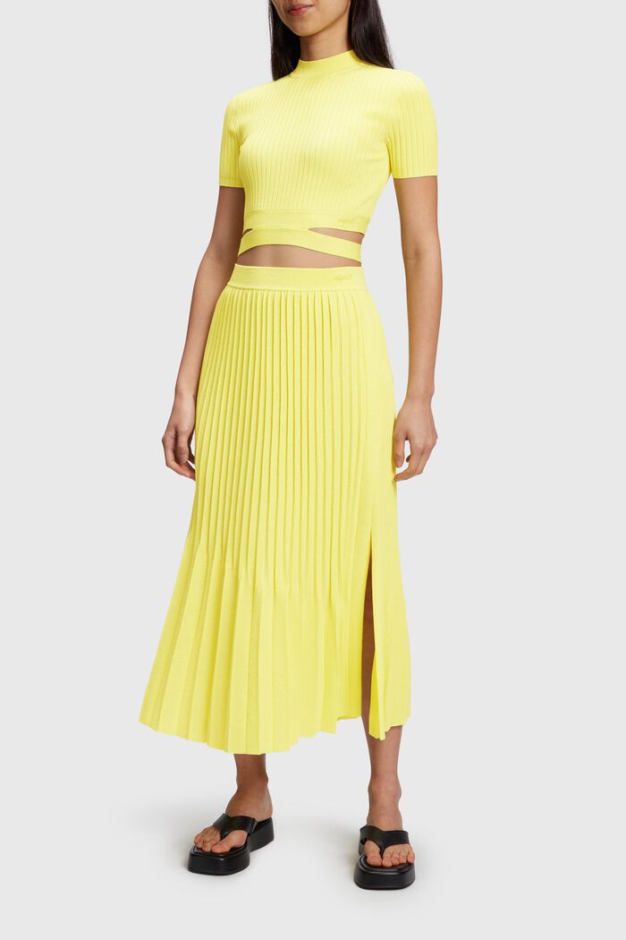 Pretty Pleats Cropped Tie Waist Top, LIGHT YELLOW, detail image number 2