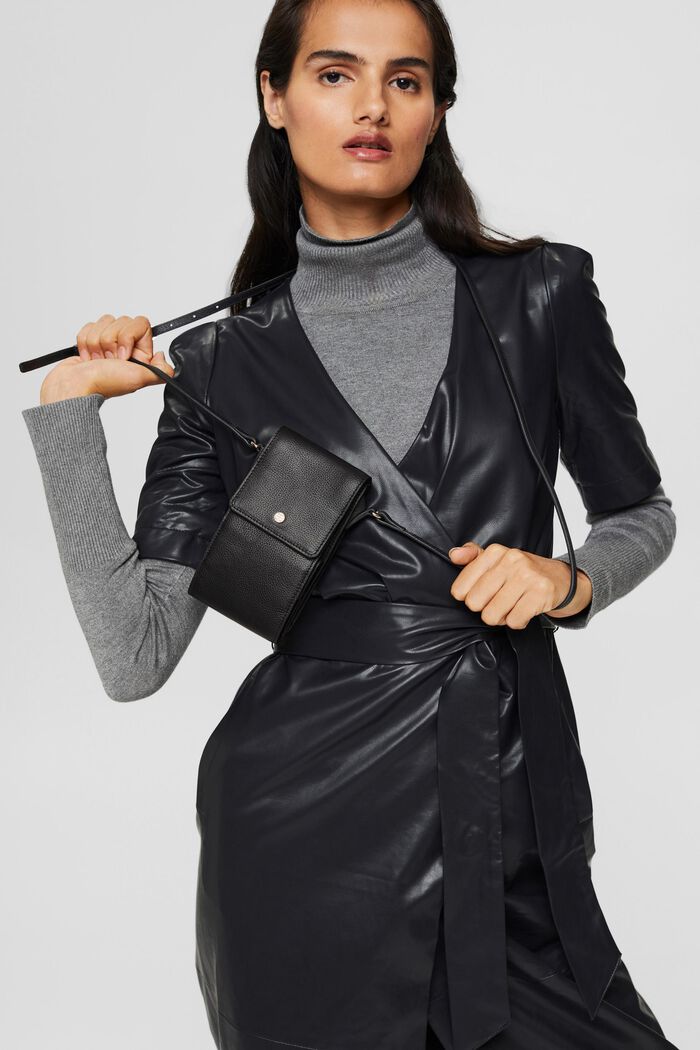 Leather smartphone bag, BLACK, overview