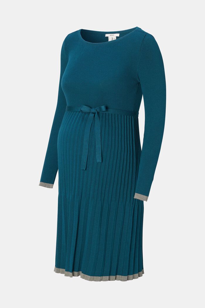 Pleated knit dress, organic cotton, ATLANTIC BLUE, detail image number 4
