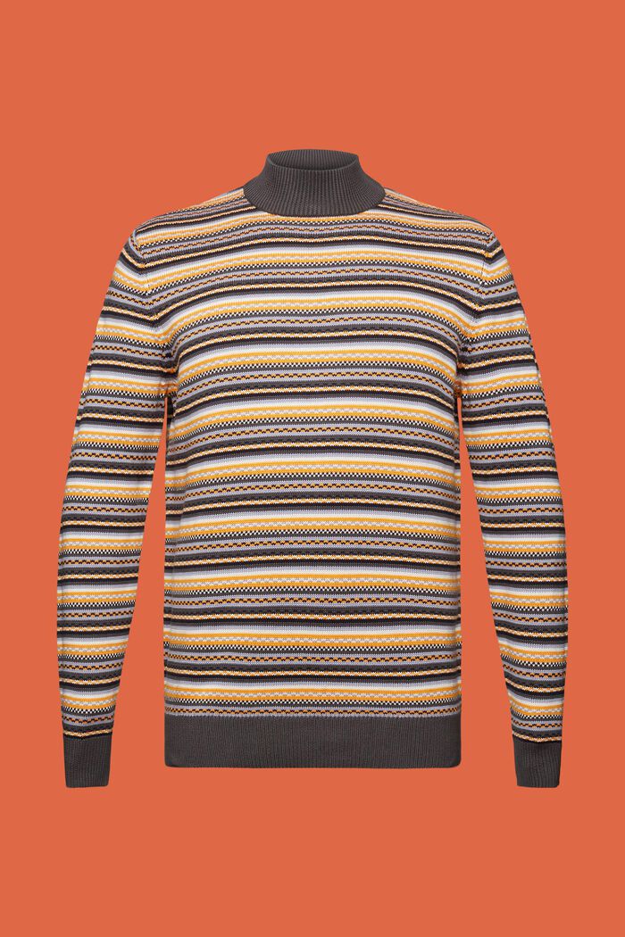 Cotton Jacquard Mock Neck Sweater, DARK GREY, detail image number 6