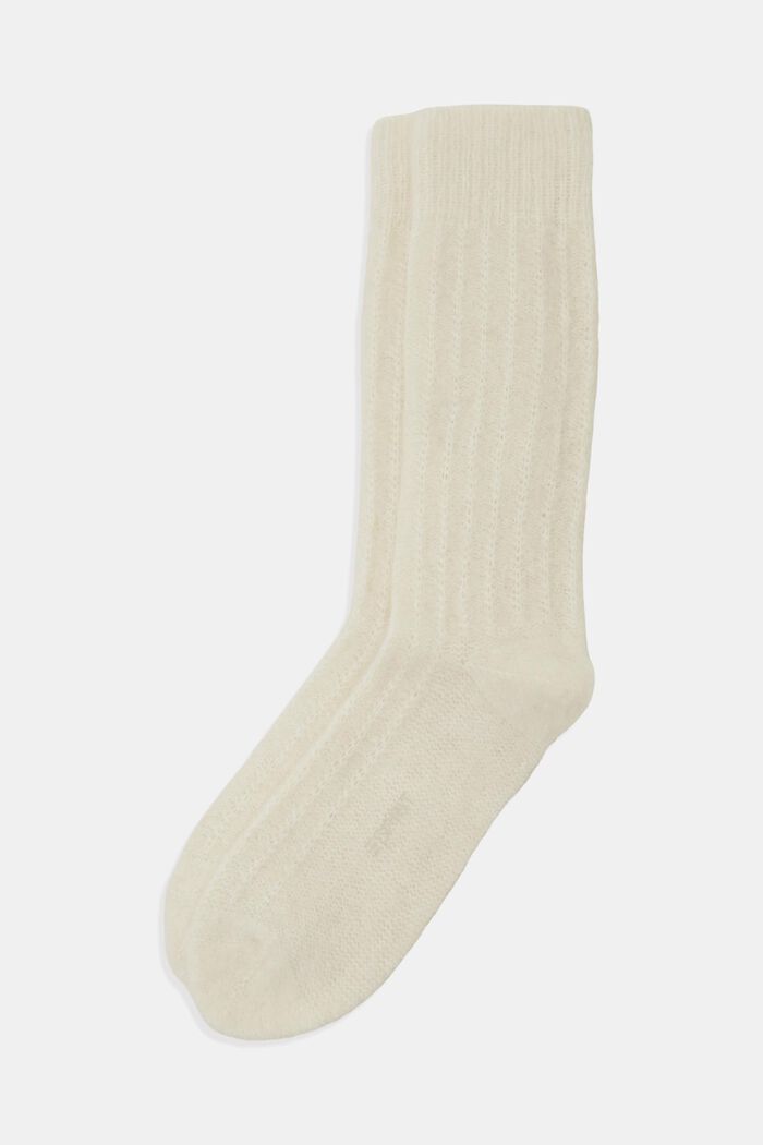Wool Alpaca Blend Socks, OFF WHITE, detail image number 0