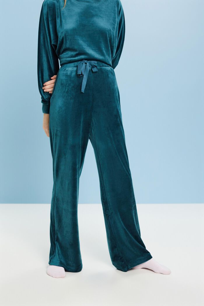 Velvet Loungewear Pants, PETROL BLUE, detail image number 0