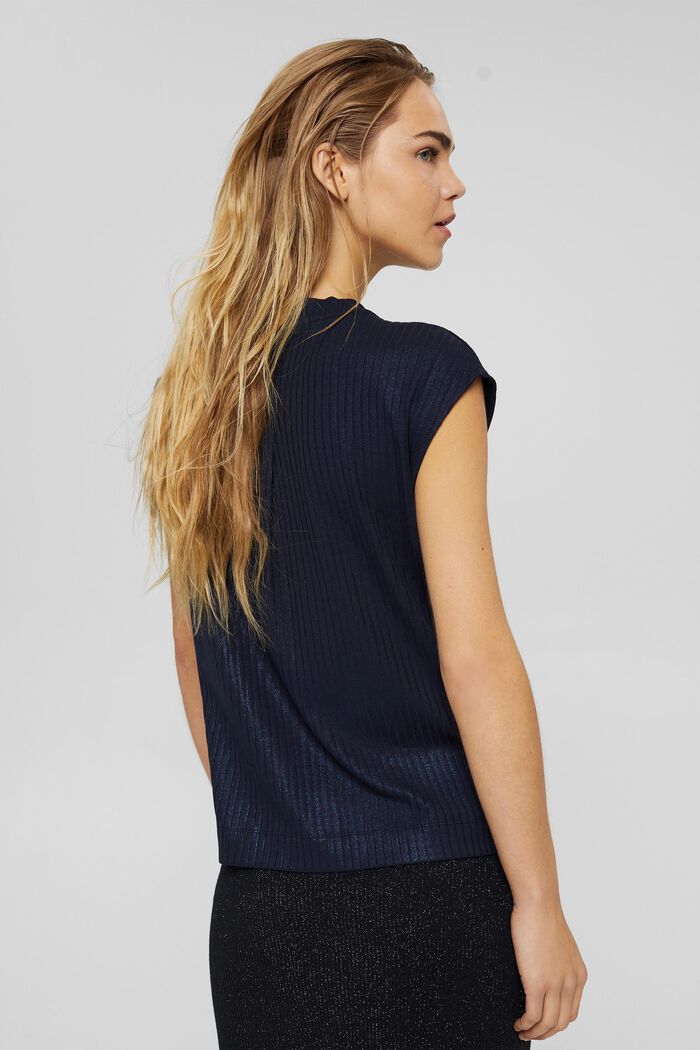 Glittering rib knit top made of recycled material, NAVY, detail image number 3
