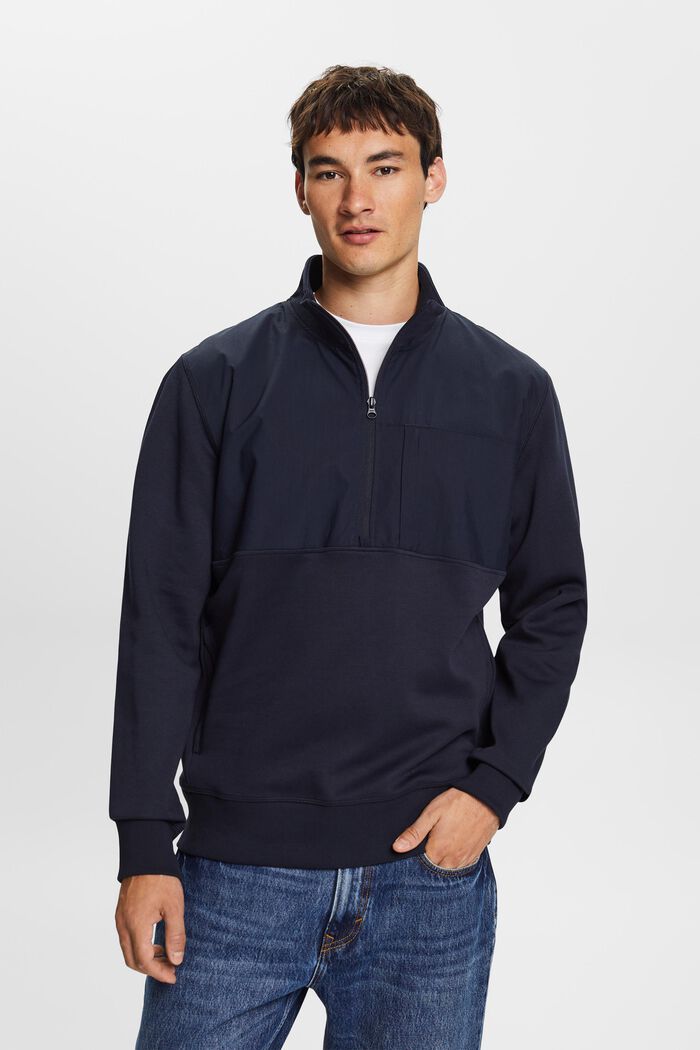 Mixed material half-zip sweatshirt, NAVY, detail image number 0