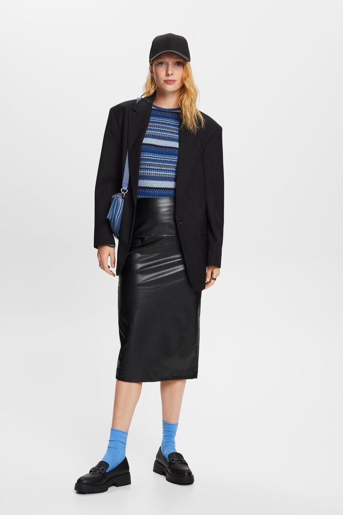 Faux Leather Midi Skirt, BLACK, detail image number 1