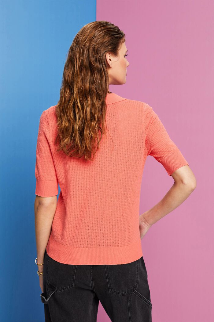 Pointelle polo jumper, silk blend, CORAL, detail image number 3