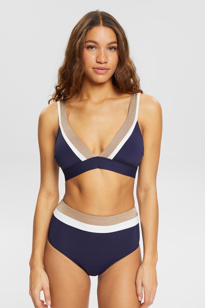 Tri-colour padded bikini top, NAVY, detail image number 0