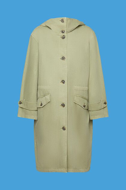 Hooded coat with drawstring waist