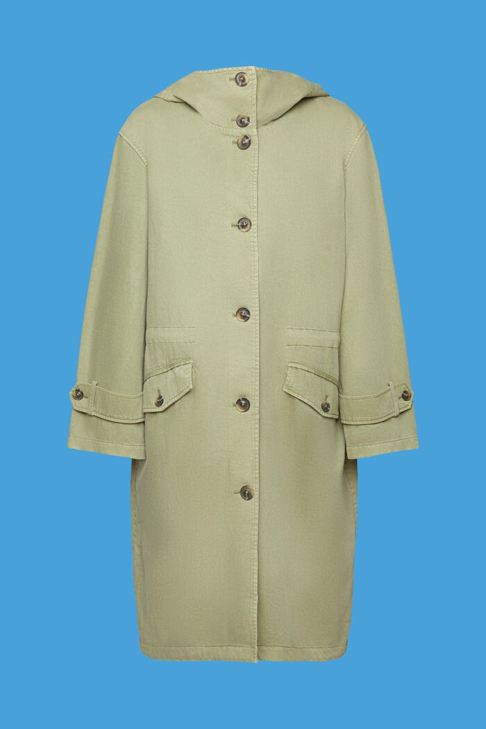 Hooded coat with drawstring waist, LIGHT KHAKI, detail image number 7