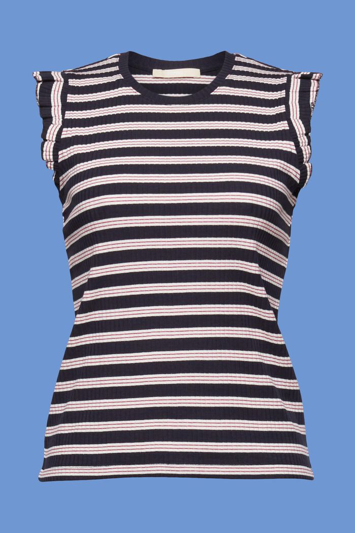Sleeveless ribbed top with ruffles, NAVY, detail image number 6