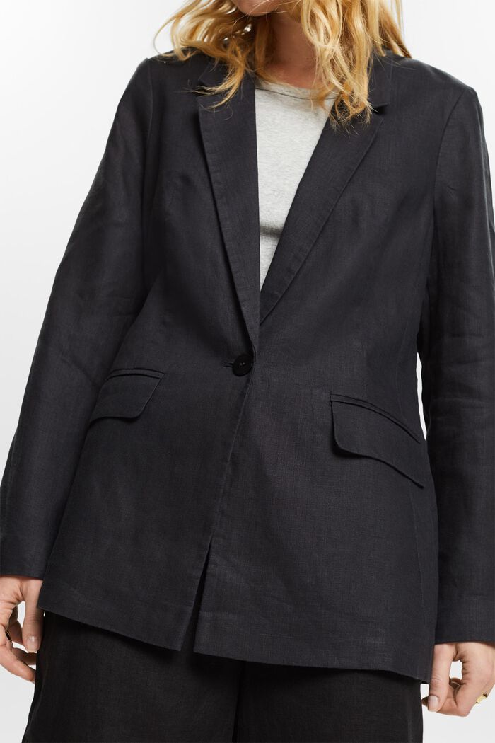 Linen Single-Breasted Blazer, BLACK, detail image number 3