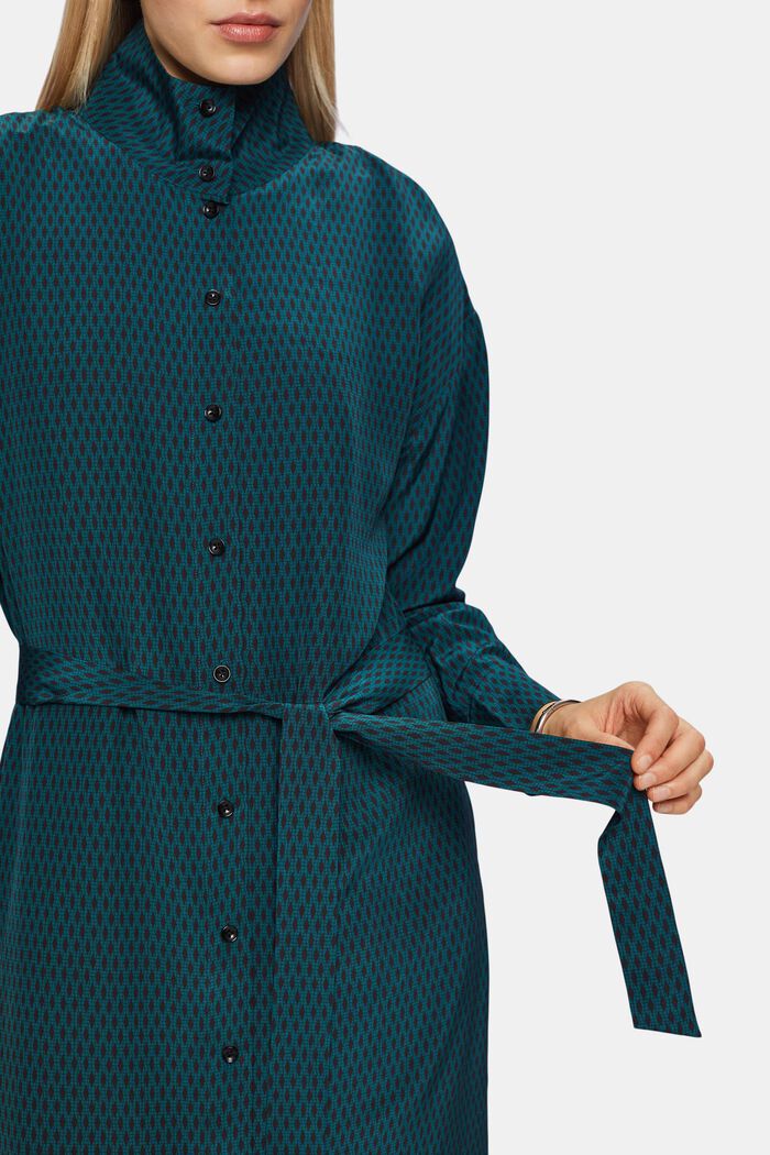 Silk Shirt Dress, EMERALD GREEN, detail image number 3
