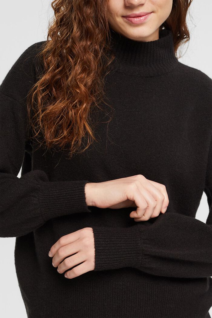 Wool blend jumper with stand-up colllar, BLACK, detail image number 0