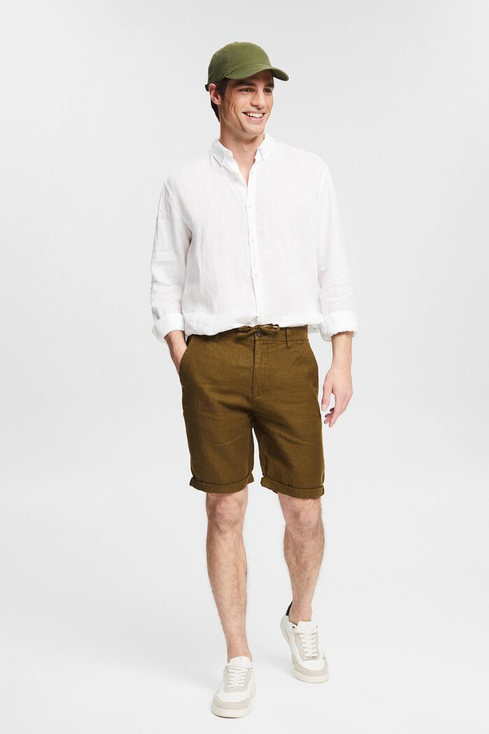 100% linen shorts, DARK KHAKI, detail image number 1