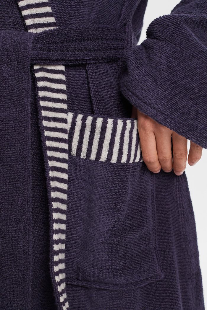 Terry cloth bathrobe with striped lining, NAVY BLUE, detail image number 2