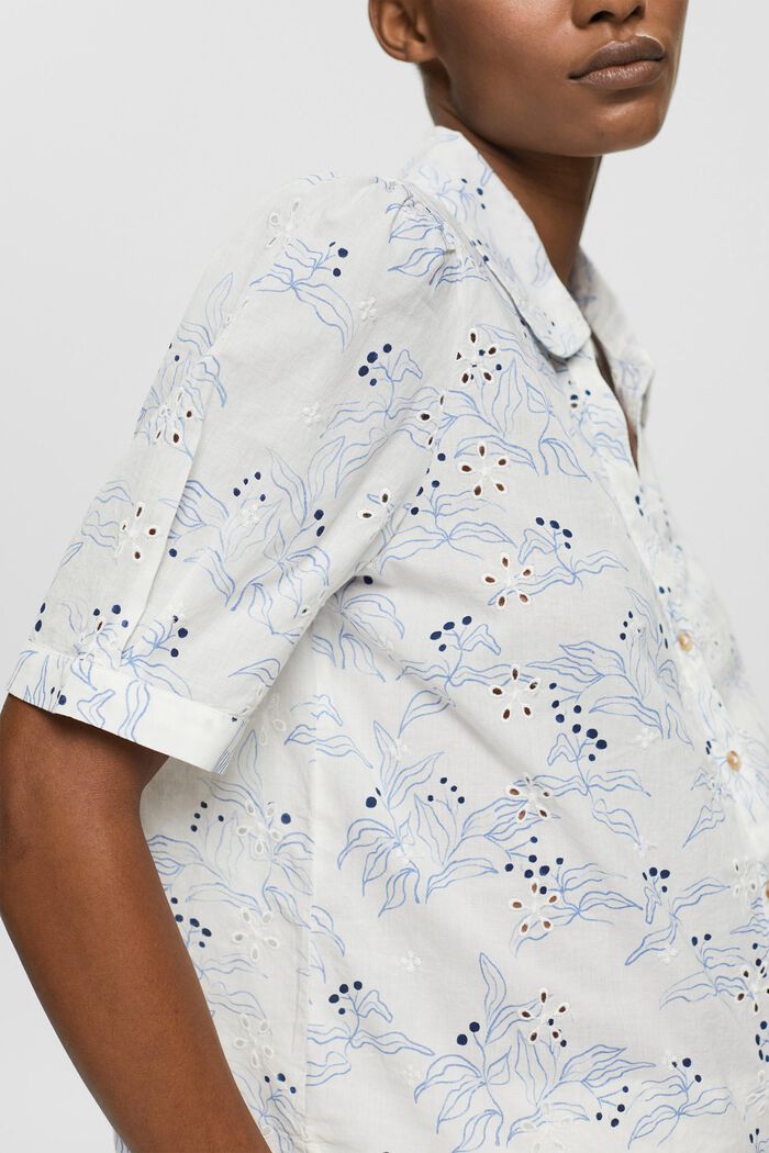 Patterned blouse with floral embroidery, OFF WHITE, detail image number 2