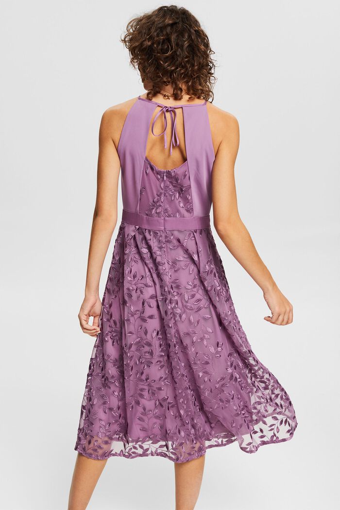 Halterneck dress with floral embroidery, PURPLE, detail image number 2