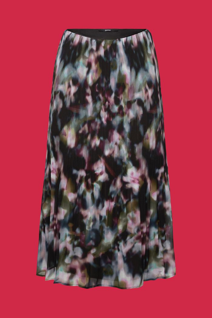 Pleated Printed Chiffon Midi Skirt, BLACK, detail image number 5