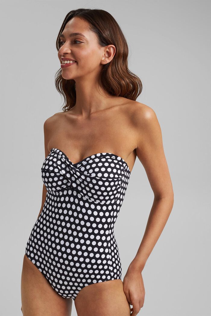 Padded swimsuit with a polka dot print, BLACK, detail image number 5
