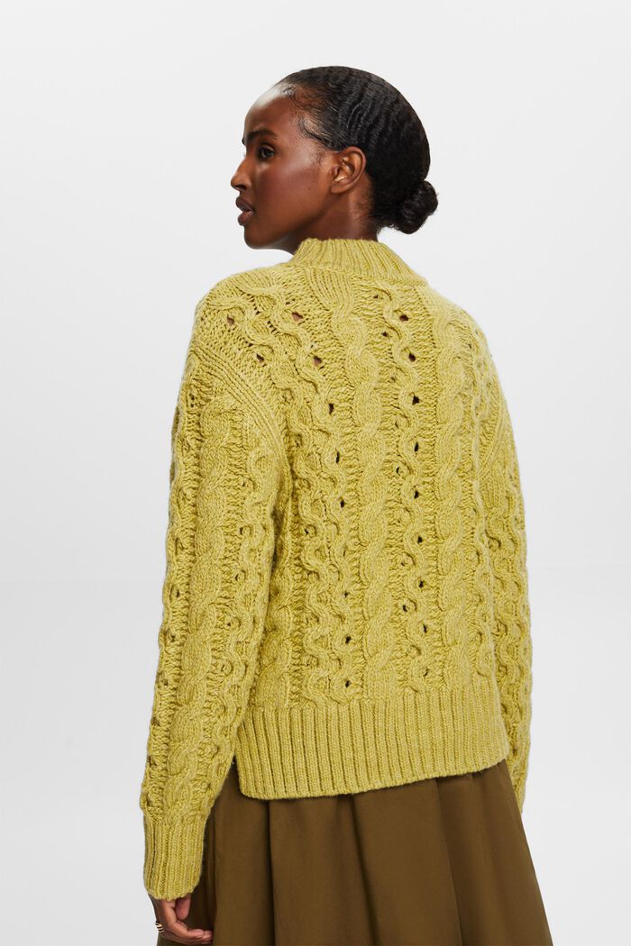 Cable-Knit Wool-Blend Sweater, PISTACHIO GREEN, detail image number 3