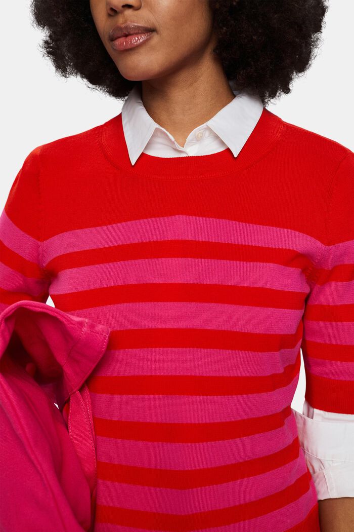 Striped Crew Neck Sweatshirt, RED, detail image number 2