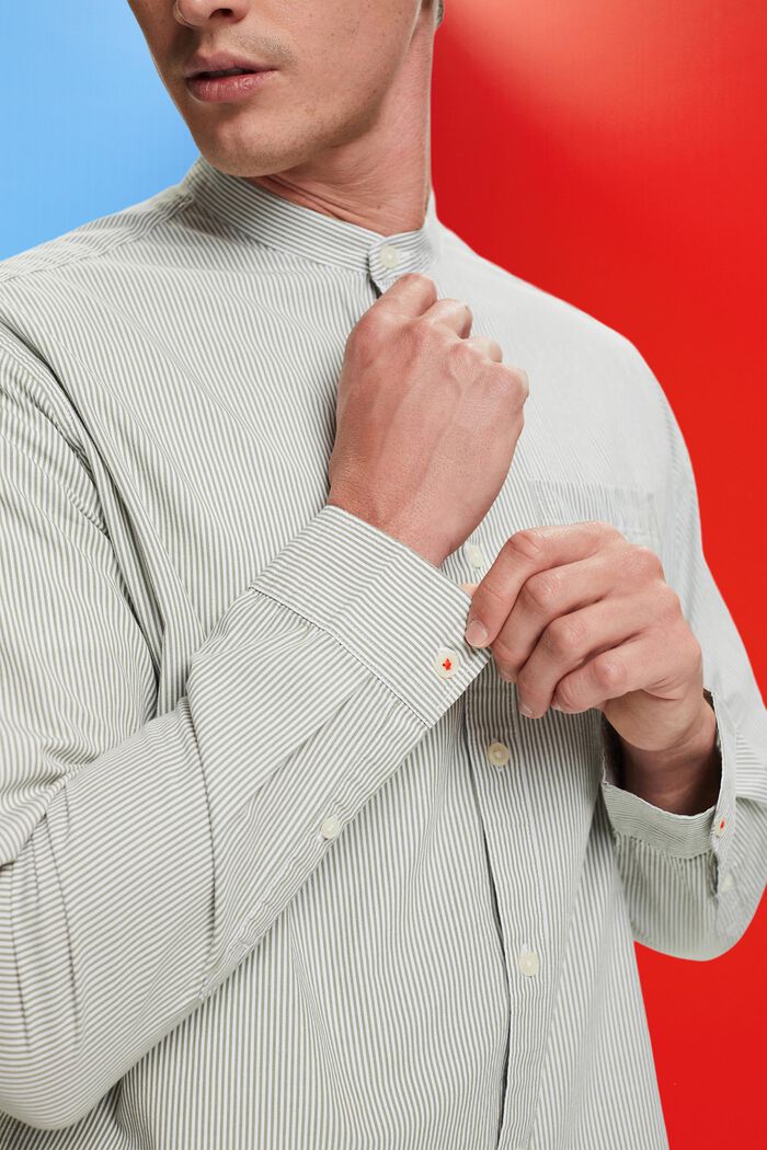 Pinstripe cotton shirt with mandarin collar, LIGHT KHAKI, detail image number 2