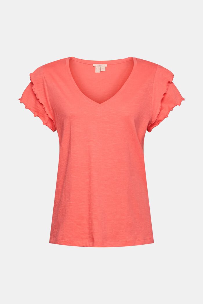T-shirt with flounce sleeves, CORAL RED, detail image number 6