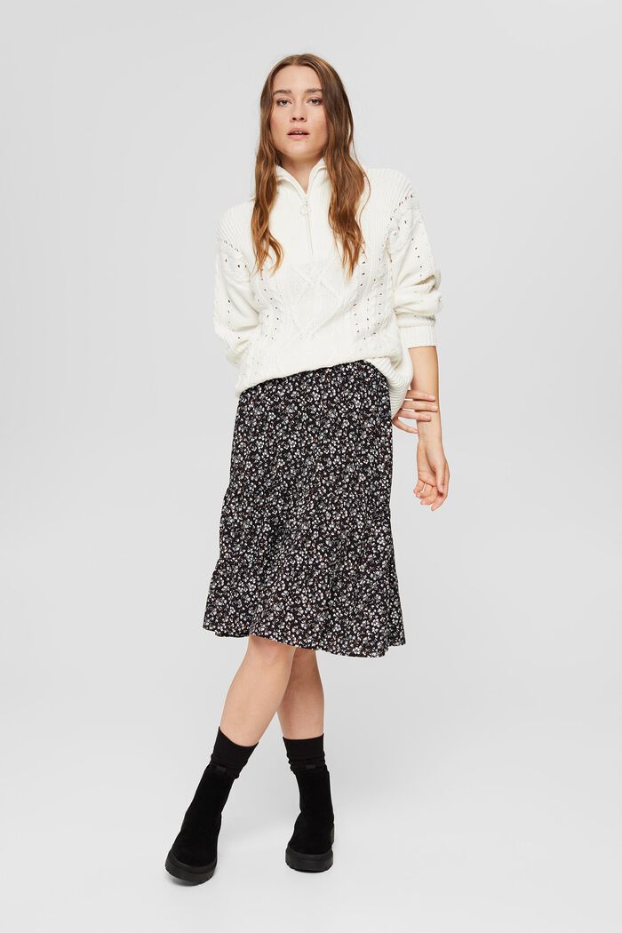 Tiered skirt, LENZING™ ECOVERO™, BLACK, detail image number 5