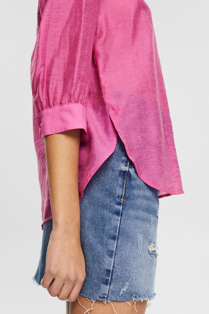 Lightweight blended linen blouse with a turn-down collar, PINK, detail image number 2