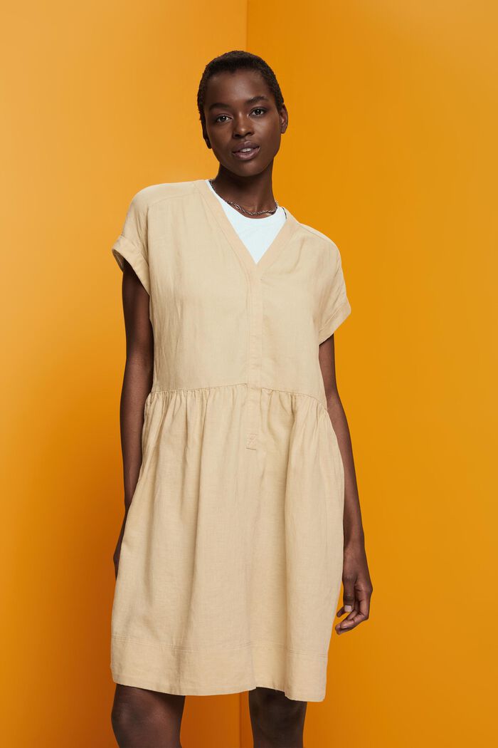 Knee-length dress, cotton-linen blend, SAND, detail image number 0