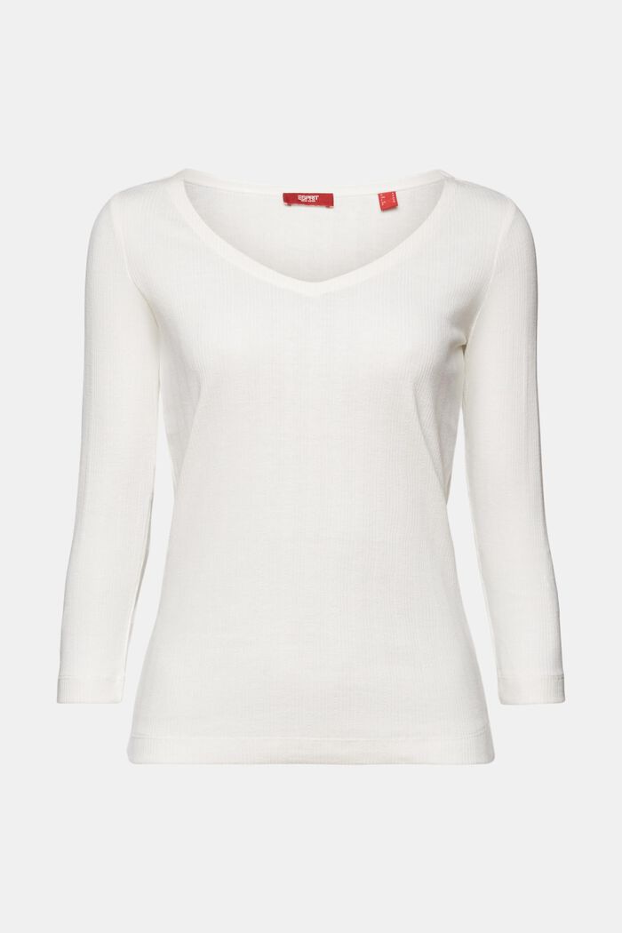 Pointelle long-sleeve top, OFF WHITE, detail image number 7