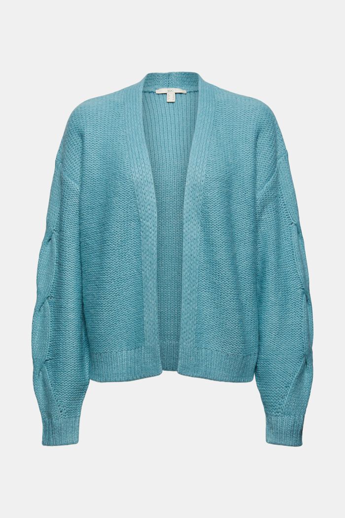 Wool blend: cable knit cardigan, LIGHT AQUA GREEN, overview