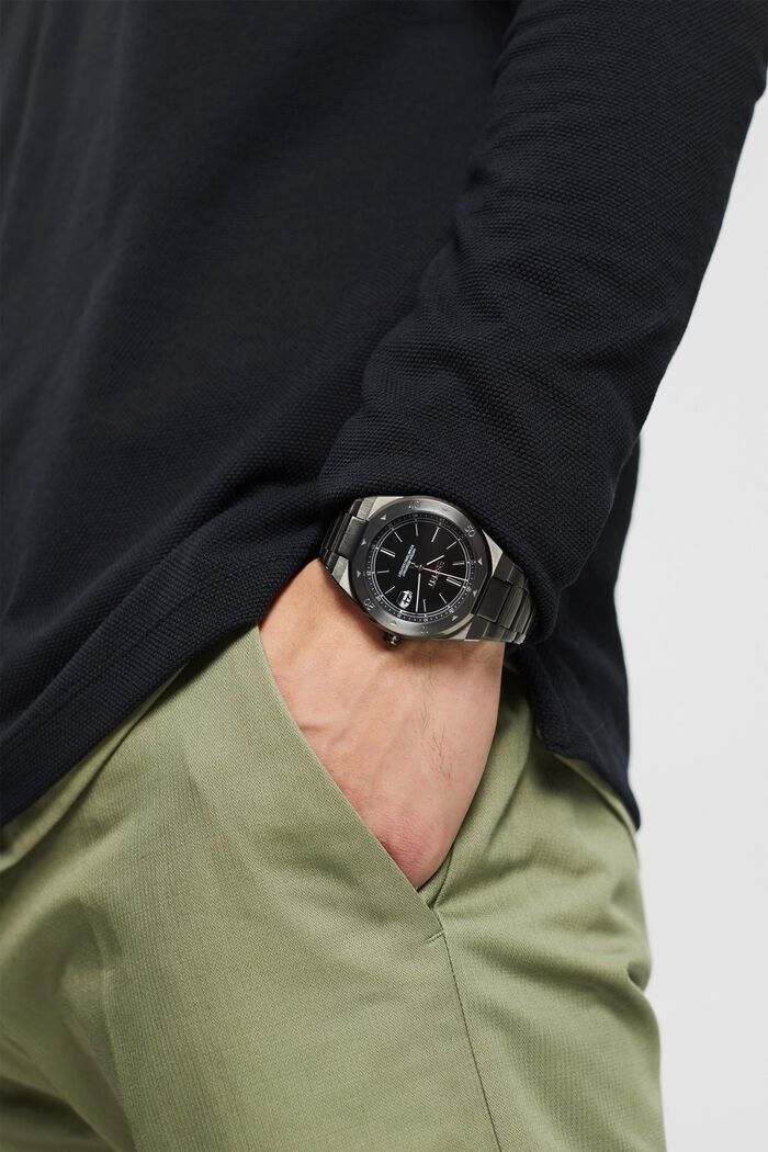 Edelstahl-Uhr mit Gliederarmband, GUN METAL, detail image number 2