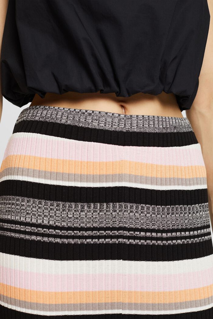 Striped Rib-Knit Midi Skirt, BLACK, detail image number 3