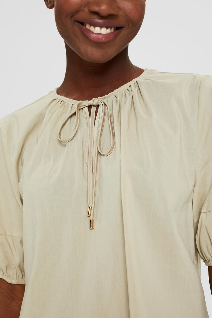 Blouse with mid-length sleeves made of blended cotton, DUSTY GREEN, detail image number 2