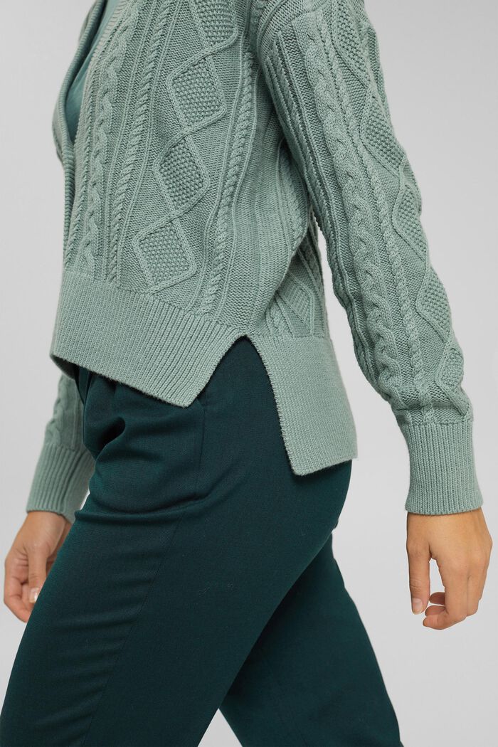 Knit pattern cardigan, organic cotton, DUSTY GREEN, detail image number 2
