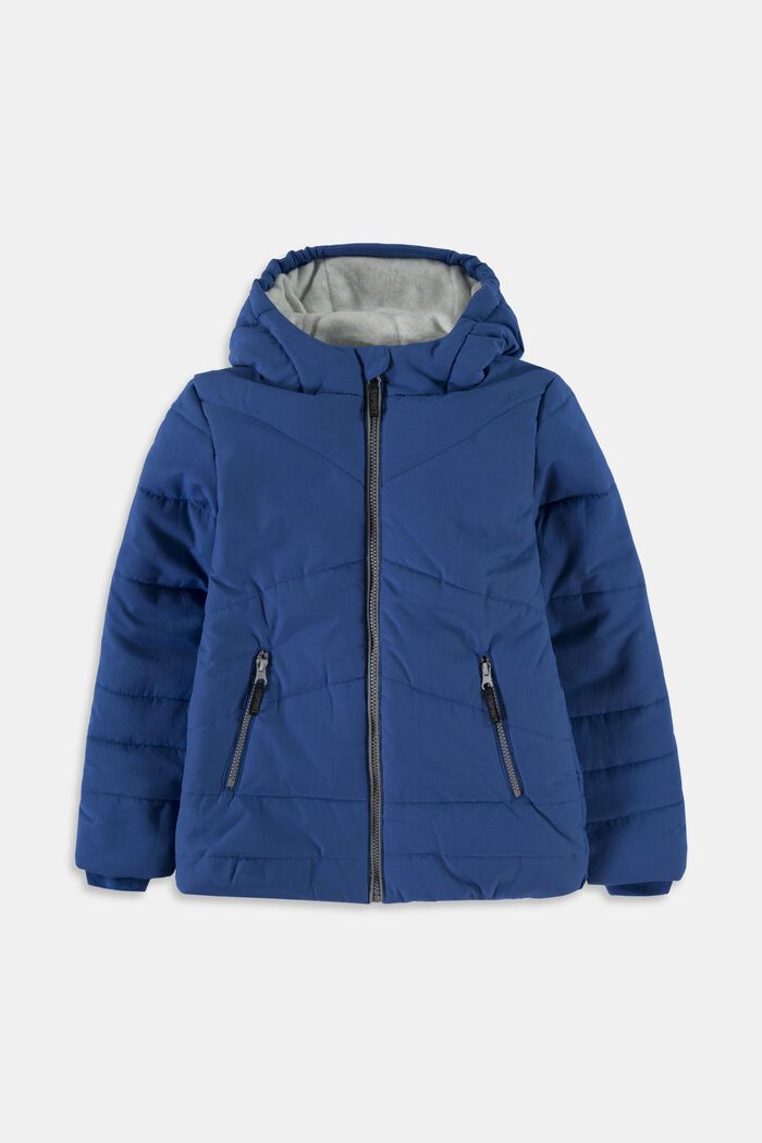 Quilted jacket with a hood and fleece lining