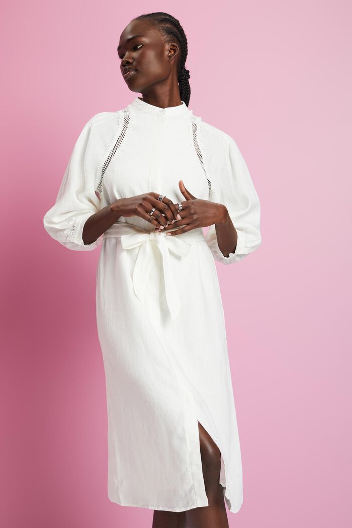 Woven linen midi dress, OFF WHITE, detail image number 0