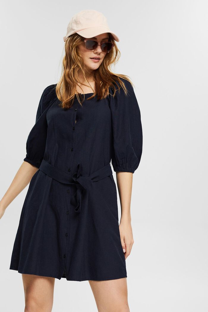 Linen blend: dress with a button placket, NAVY, detail image number 5