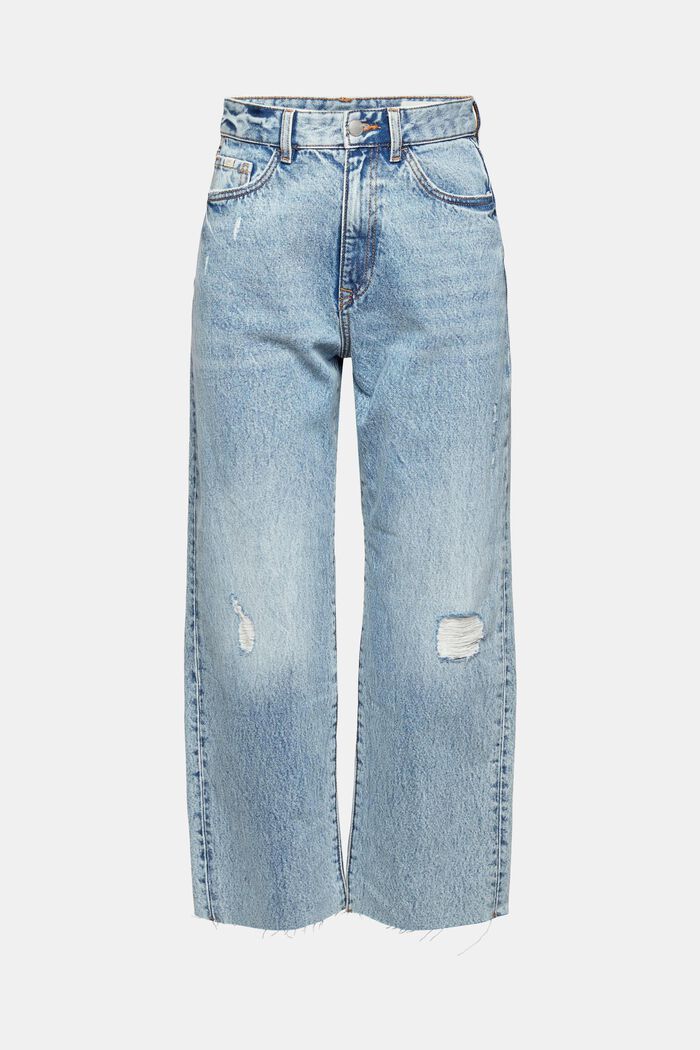 Recycled: distressed straight-leg jeans, BLUE LIGHT WASHED, overview