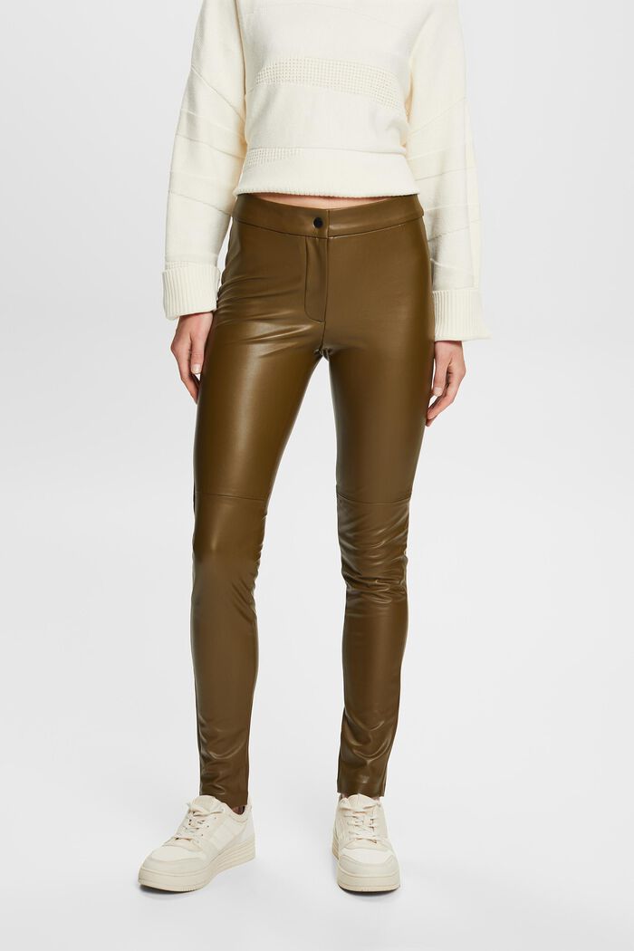 Faux leather trousers, DARK KHAKI, detail image number 0