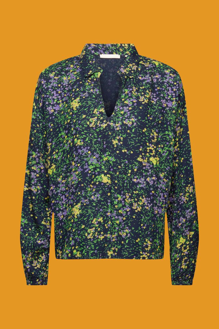 Cotton blouse with floral print, NAVY, detail image number 6