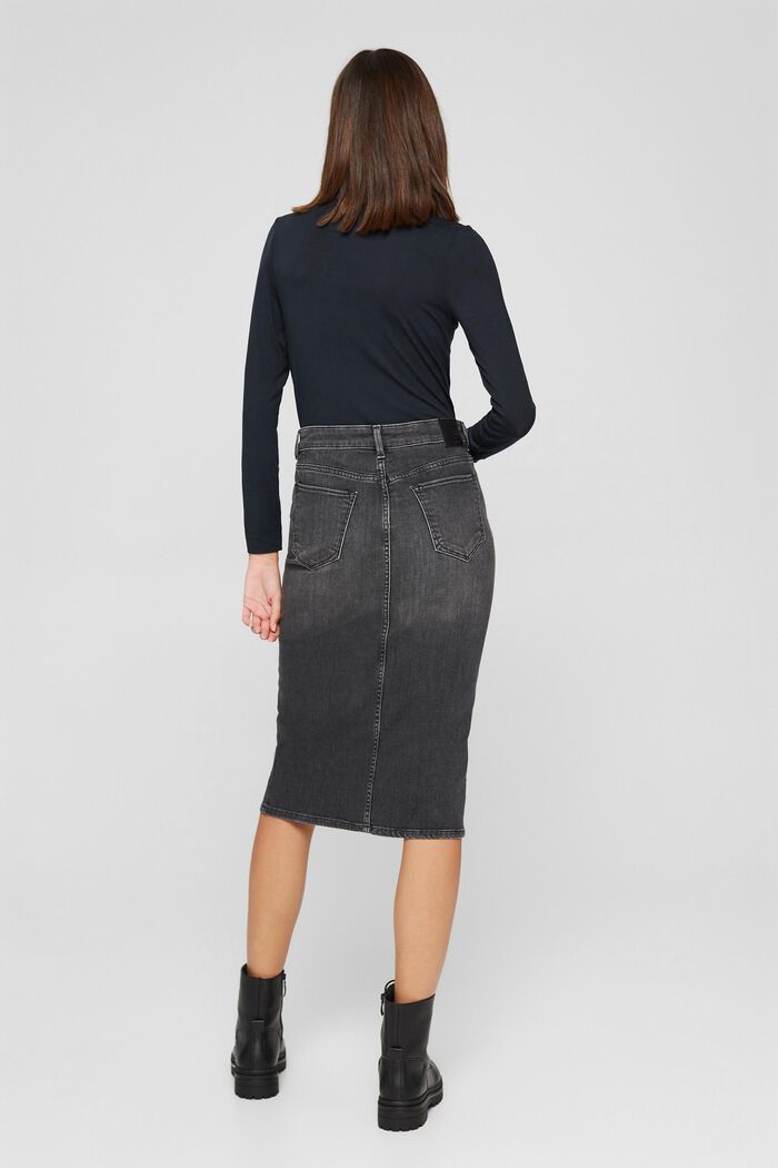 Midi-length denim skirt, organic cotton, GREY DARK WASHED, detail image number 3