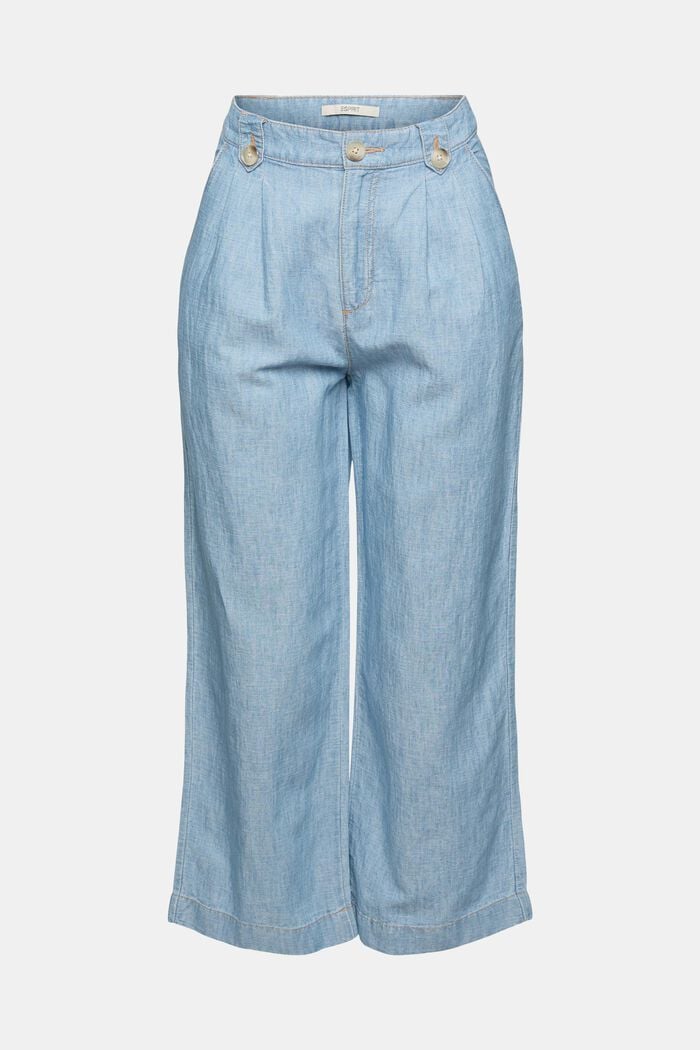 Linen blend: denim-style culottes, BLUE LIGHT WASHED, overview