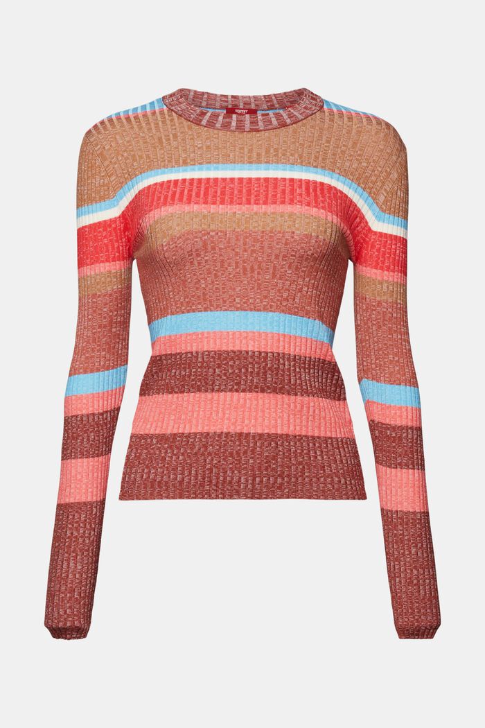 Striped rib knit jumper, LENZING™ ECOVERO™, RUST BROWN, detail image number 6