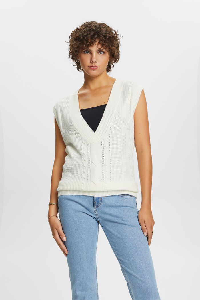 Cable knit vest, wool blend, OFF WHITE, detail image number 0