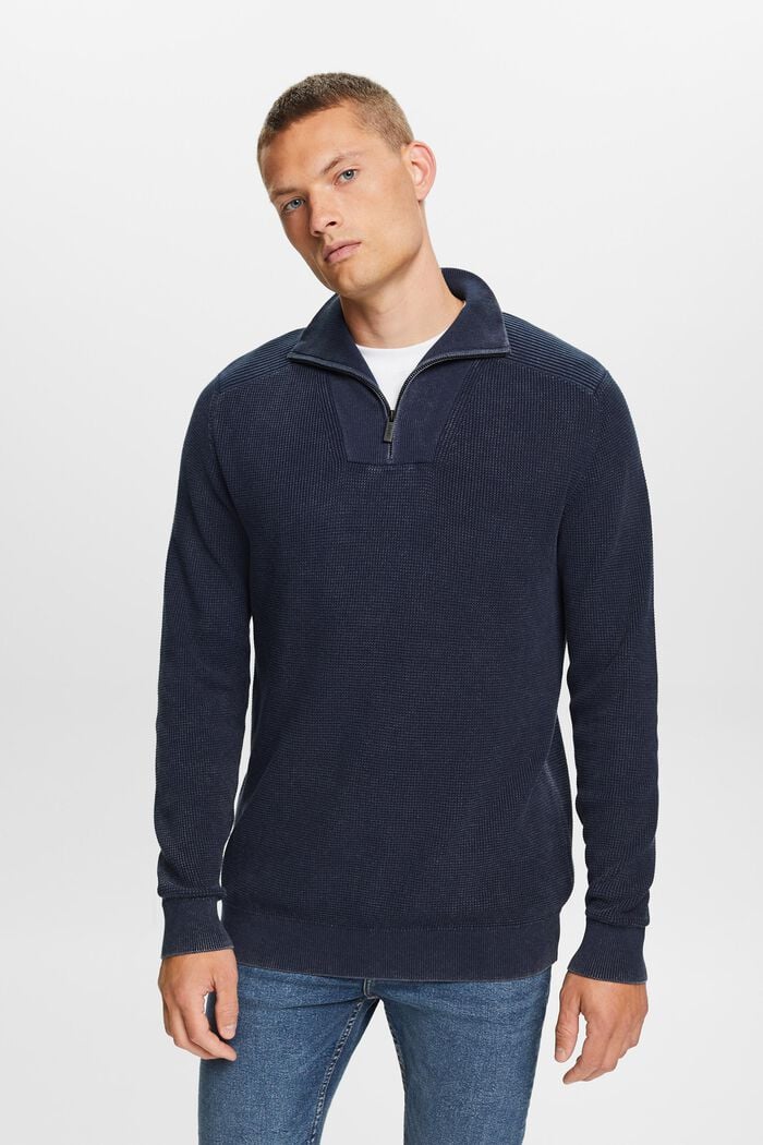 Half-zip jumper, 100% cotton, NAVY, detail image number 0