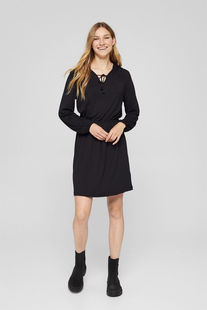Jersey dress with tasselled ties, LENZING™ ECOVERO™