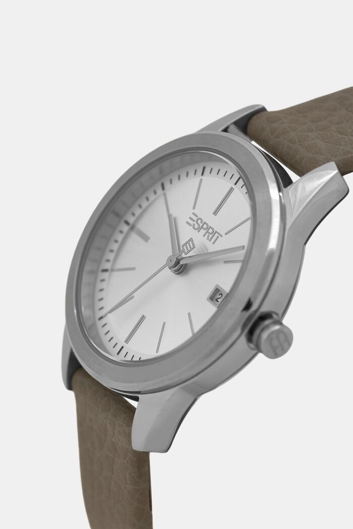 Stainless-steel watch with a leather strap, GREY, detail image number 1
